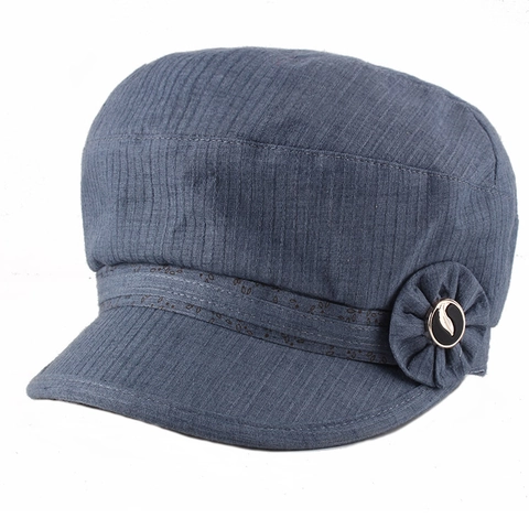 Dames Katoen Polyester Achtkantige Pet Newsboy Cap Met Bloem Vintage Casual Effen Kleur Zonbescherming Mode Pet
