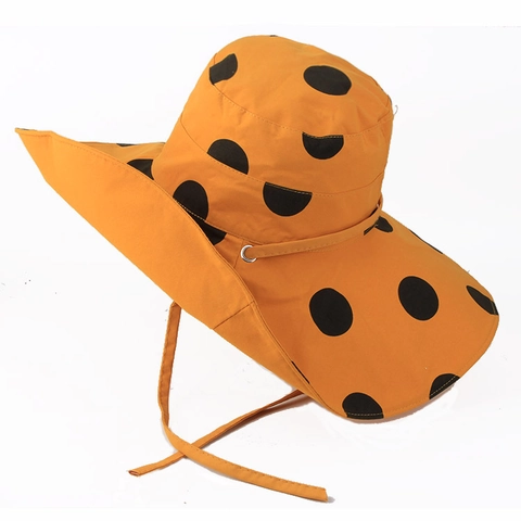 Chapeau Bob à Pois à Large Bord pour Femmes Protection Solaire d'Été Casquette de Plage Avec Jugulaire Réglable Coton