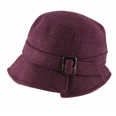 Femmes Vintage Couleur Unie Mélange de Coton Chapeau Cloche Avec Boucle Hiver Chaud Pliable Mode Chapeau de Bassin