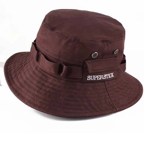 Chapeau Bob d'Extérieur pour Hommes en Mélange de Coton Brodé Protection Solaire de Pêcheur pour Randonnée Plage Été Couleur Unie