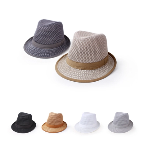 Chapeau Fedora en Maille Ajourée d'été pour Hommes Respirant Style Britannique Protection Solaire Chapeau de Jazz pour Homme Plage