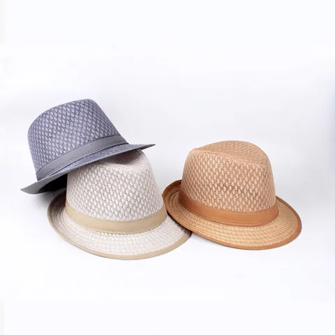 Chapeau Fedora en Maille Ajourée d'été pour Hommes Respirant Style Britannique Protection Solaire Chapeau de Jazz pour Homme Plage