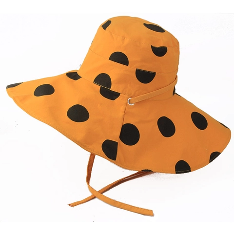 Chapeau Bob à Pois à Large Bord pour Femmes Protection Solaire d'Été Casquette de Plage Avec Jugulaire Réglable Coton