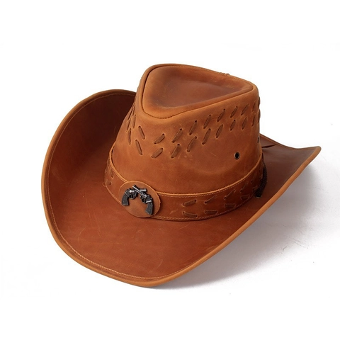 Cappello da Cowboy Western in Pelle Crazy Horse Vintage Artigianale in Pelle Bovina a Tesa Larga per Equitazione Donna Uomo