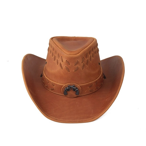 Cappello da Cowboy Western in Pelle Crazy Horse Vintage Artigianale in Pelle Bovina a Tesa Larga per Equitazione Donna Uomo