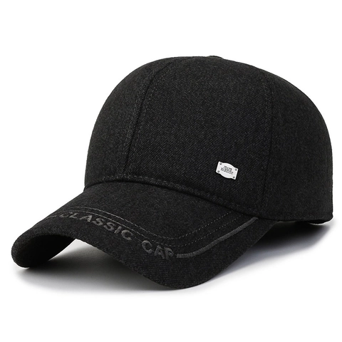 Winter Men Cotton Polyester Jacquard Baseball Cap With Ear Flaps Fleece Lined Warm Duckbill Hat For Elderly Windproof