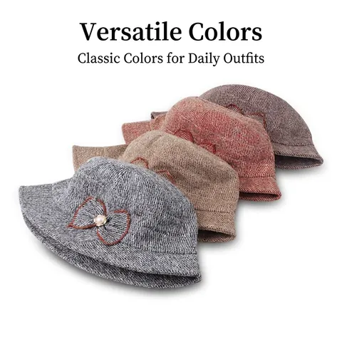Damen Elegant Polyester Glockenhut Mit Schleife Künstliche Perle Dekoration Retro Herbst Winter Warm Mode Bucket Hat