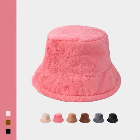 Bob Vintage en Imitation Fourrure de Lapin pour Femme Doux Chaud Peluche Chapeau de Pêcheur Épais Coupe-vent Hiver