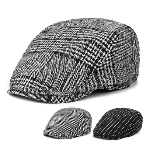 Béret-casquette Vintage à Carreaux pour Hommes Style Britannique Pied-de-poule Casquette Newsboy Automne Hiver Chaude Casual