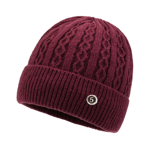 Bonnet Vintage à Torsades pour Femme Doublé Polaire Hiver Chaud Chapeau Avec Badge Métallique Numéro 5 Style Chinois Jacquard