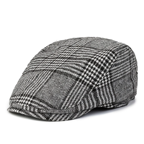 Béret-casquette Vintage à Carreaux pour Hommes Style Britannique Pied-de-poule Casquette Newsboy Automne Hiver Chaude Casual