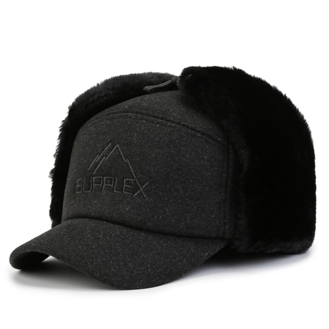 Chapka d'Hiver pour Hommes Chaud Coupe-vent Cache-oreilles Doublure Fausse Fourrure Broderie Chapeau Lei Feng pour Papa