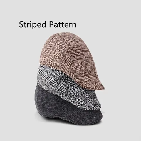 Vintage British Style Houndstooth Plaid Flat Cap Retro Polyester Cotton Beret Sunshade Newsboy Hat For Women Men Daily Travel