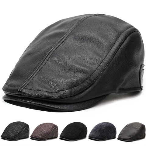 Casquette Gavroche Vintage En Cuir Artificiel Pour Homme Casquette Plate Réglable Chapeau Bec De Canard Chaud Coupe-vent Extérieur