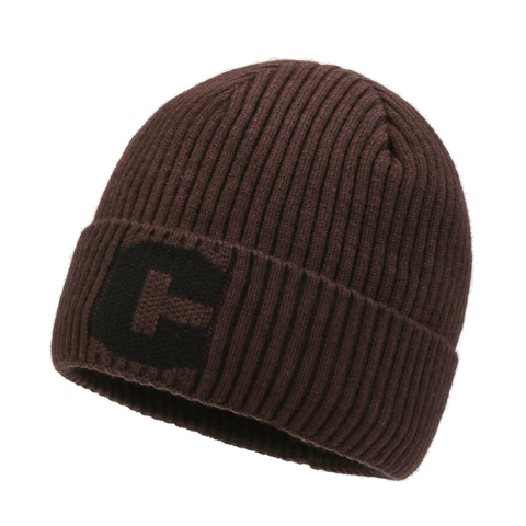 Women Winter Warm Chunky Ribbed Knit Beanie Hat C Letter Patch Soft Polyester Beanie For Cold Weather Outdoor Casual Headwear