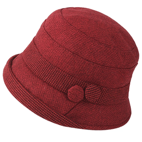 Women's Retro Warm Polyester Bucket Hat Autumn Winter Elegant Cloche Hat With Decorative Buttons Fisherman Cap Gift
