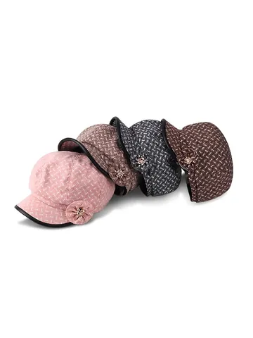 Damen Vintage Kariert Schirmmütze Achteckige Mütze Für Ältere Mütter Winter Warm Polyester Blumen Strass Dekor Mode Hut
