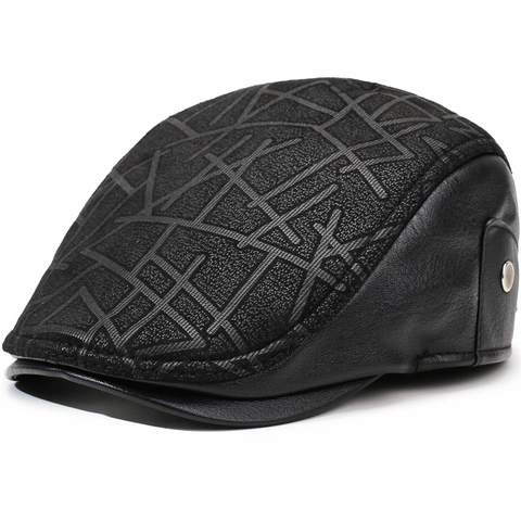 Casquette Gavroche Vintage En Cuir Artificiel Pour Homme Casquette Plate Réglable Chapeau Bec De Canard Chaud Coupe-vent Extérieur
