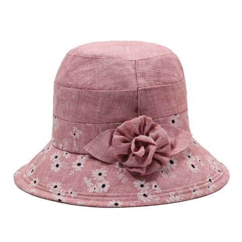 Women Polyester Floral Print Bucket Hat With Large Flower Decor Sunshade UV Protection Foldable Summer Basin Hat For Mothers
