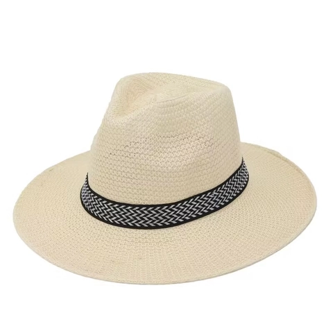 Summer Wide Brim Fedora Sun Hat For Men Women Polyester Breathable Straw Style Panama Hat Outdoor Beach Protection Hat