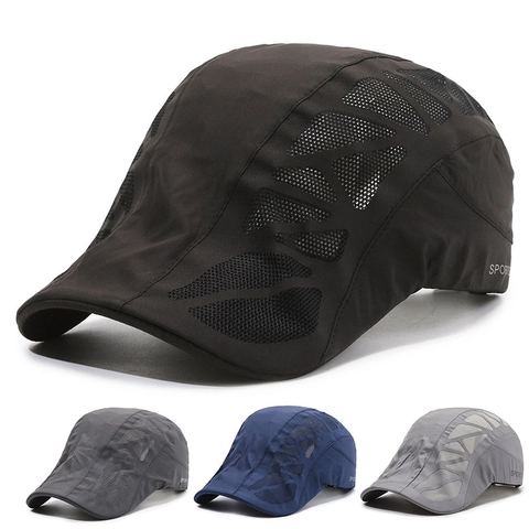 Men Breathable Mesh Newsboy Hat Cotton Adjustable Duckbill Cap For Middle Aged Elderly Dad Outdoor Sports Casual Sun Hat