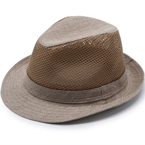 Chapeau Fedora d'Été Respirant en Maille pour Homme Large Bord Brodé à la Main Protection Solaire Jazz Panama Cap Style Britannique