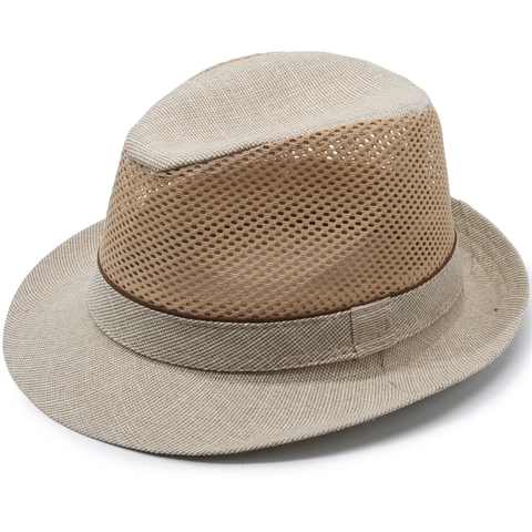 Chapeau Fedora d'Été Respirant en Maille pour Homme Large Bord Brodé à la Main Protection Solaire Jazz Panama Cap Style Britannique