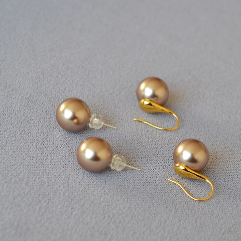Vintage Champagne Brown Artificial Pearl Stud Earrings For Women Minimalist 925 Sterling Silver Post Earrings Jewelry