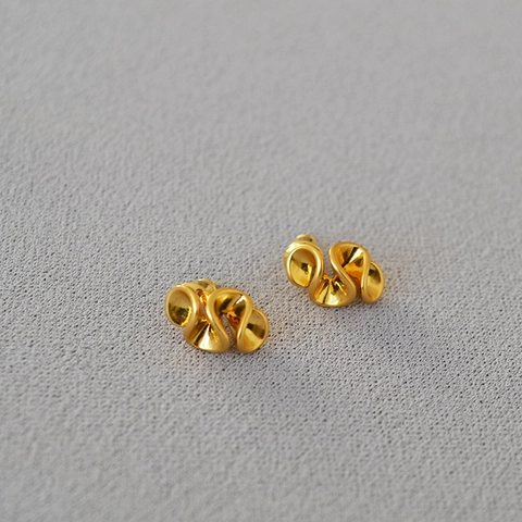 Orecchini a Bottone in Ottone Torto a Onda Vintage Con Perno in Argento Sterling 925 Oro Minimalista Donna Gioielli