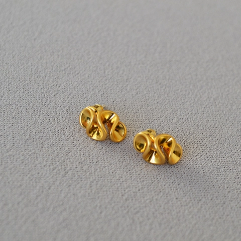 Orecchini a Bottone in Ottone Torto a Onda Vintage Con Perno in Argento Sterling 925 Oro Minimalista Donna Gioielli