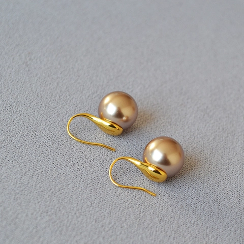 Vintage Champagne Brown Artificial Pearl Stud Earrings For Women Minimalist 925 Sterling Silver Post Earrings Jewelry