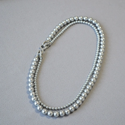 Collana a Doppio Strato con Perle Artificiali per Donna Moda Ottone Fibbia Infinito Gioielli in Zirconia Rimovibili