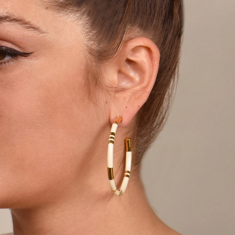 Vintage Oversized Brass 18K Gold Plated Bamboo Style Hoop Earrings Handmade Enamel 925 Sterling Silver Post For Women Jewelry