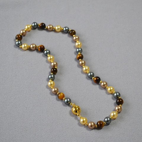 Set di Collana e Bracciale con Perline in Pietra Occhio di Tigre e Perle Artificiali Stile Retrò Maillard Gioielli in Ottone Placcato Oro
