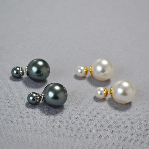 Eleganti Orecchini a Bottone con Doppia Perla Artificiale per Donna Con Perno in Argento Sterling 925 Gioielli alla Moda