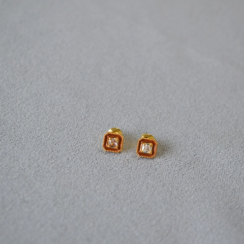 Vintage Geometric Square Copper Stud Earrings With 925 Sterling Silver Earring Post Zirconia Inlaid Brown Enamel Jewelry For Women