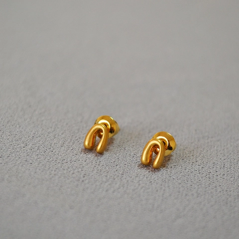 Pendientes de Botón de Herradura de Latón Chapado en Oro Con Poste de Plata de Ley 925 Joyería Geométrica Minimalista Mujer