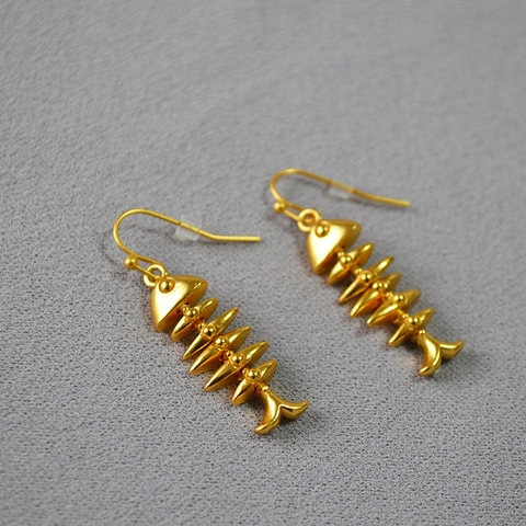 Pendientes de Gancho de Espina de Pescado Móvil de Latón Chapado en Oro Vintage para Mujer Diseño de Nicho Único Joyería