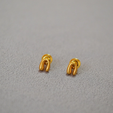 Pendientes de Botón de Herradura de Latón Chapado en Oro Con Poste de Plata de Ley 925 Joyería Geométrica Minimalista Mujer