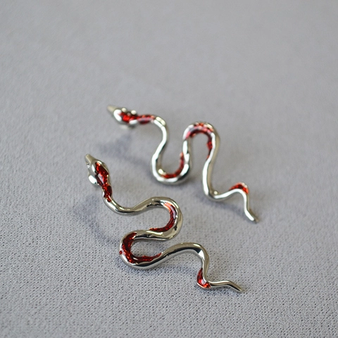 Pendientes de Serpiente de Cobre Punk Vintage Con Poste de Plata de Ley 925 Esmalte Rojo Pendientes de Animal para Hombre Mujer