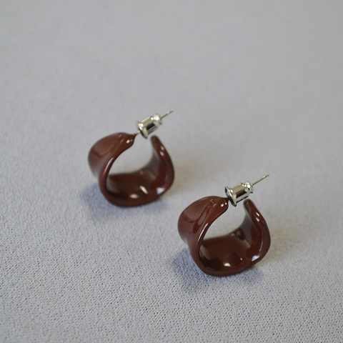 Orecchini a Lobo Giapponesi Rosso Bordeaux Smalto a Forma di C Con Perno in Argento Sterling 925 Ottone Handmade Gioielli Vintage