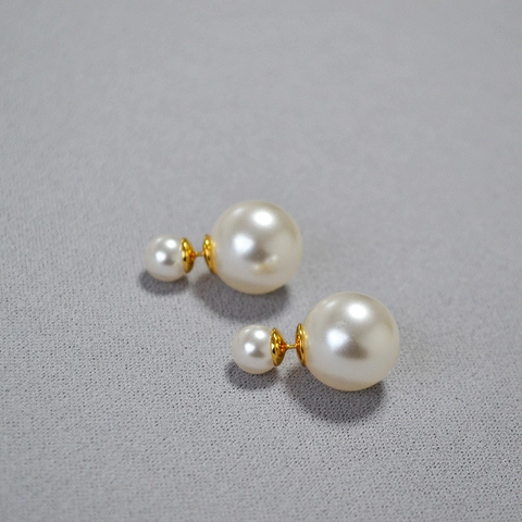 Eleganti Orecchini a Bottone con Doppia Perla Artificiale per Donna Con Perno in Argento Sterling 925 Gioielli alla Moda