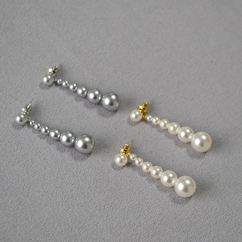 Orecchini a Goccia con Perle Artificiali Graduale Perno in Argento Sterling 925 per Donna Lunghi Gioielli Geometrici Minimalisti
