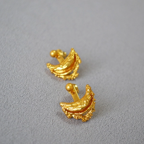 Boucles d'Oreilles Clous Croissant de Lune en Laiton Vintage Français Texture Irrégulière Pour Femmes Plaqué Or 18K Tige Argent 925