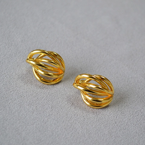 Nis Ontwerp Meerlaagse Holle Lijn Messing 18K Goud Verguld Oorknopjes Met 925 Sterling Zilver Stift Vrouwen Sieraden