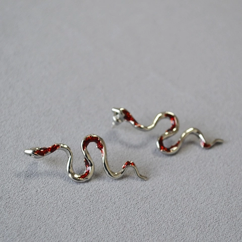 Pendientes de Serpiente de Cobre Punk Vintage Con Poste de Plata de Ley 925 Esmalte Rojo Pendientes de Animal para Hombre Mujer
