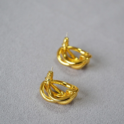 Nis Ontwerp Meerlaagse Holle Lijn Messing 18K Goud Verguld Oorknopjes Met 925 Sterling Zilver Stift Vrouwen Sieraden