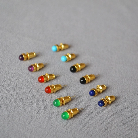 Minimalist Round Natural Stone Agate Stud Earrings With 925 Sterling Silver Earring Post Gold Plated Brass Jewelry For Women