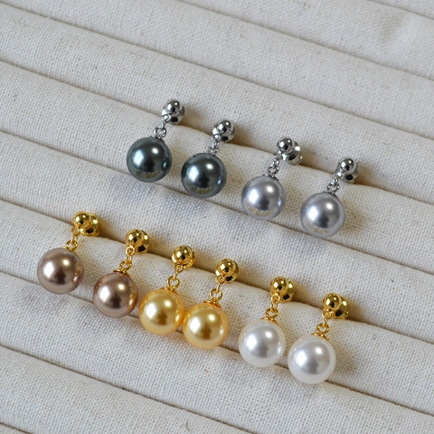 Eleganti Orecchini a Bottone con Perla Artificiale Rotonda da 10mm per Donna Perno in Argento Sterling 925 Ottone Placcato Oro
