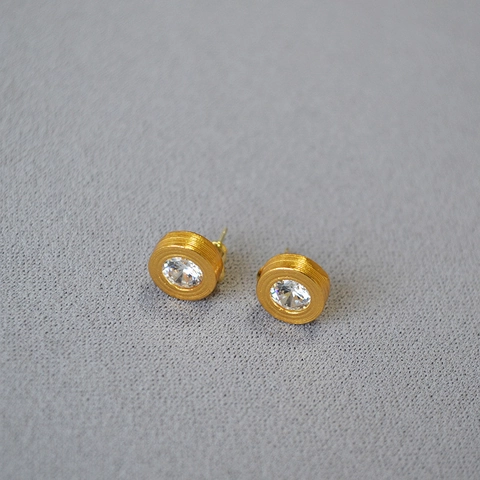 Pendientes de Botón de Cobre Redondos Geométricos Vintage Con Poste de Plata de Ley 925 Circonia Incrustada Joyería Chapada en Oro Mujer